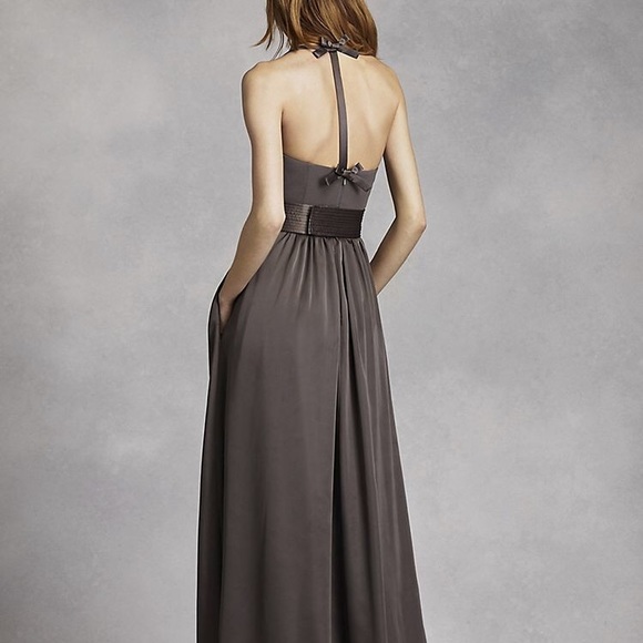 WHITE BY VERA WANG V-Neck Halter Gown with Sash - Picture 2 of 6